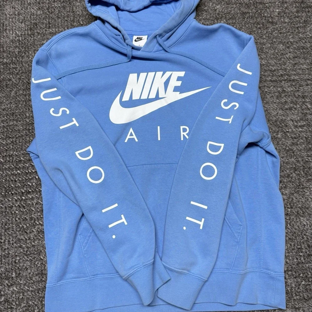 Nike Air Logo Long Sleeve Hoodie Sweatshirt‎ Light Blue Casual Medium Just Do It